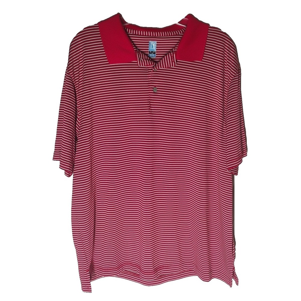 PGA Tour Mens XL Extra Large Red Striped Polo Golf Shirt